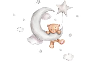 TXKRHWA Decorative Wall Stickers, Bears Clouds Moon and Stars Wall Stickers, Cartoon Cute Bears Wall Decals Window Stickers for Kids Baby Room Bedroom Nursery Playroom Home Decor (B)