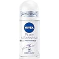NIVEA Pure & Sensitive Roll-On Deodorant (50 ml), Deodorant with 48 Hour Antiperspirant Protection for Sensitive Skin, Nourishing Deodorant without Burning, Redness and Irritation