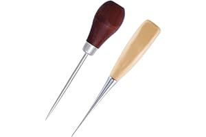 Clyhon 2 Pcs Wooden Handle No White Eye DIY Hand Tool Leather Craft Hole Punch