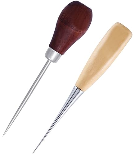 Punteruolo Con Manico In Legno - Lama Rotonda, Per Lavori Di Cuoio E Fai-da-te