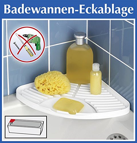 WENKO Badewannen-Eckablage weiß - OHNE Bohren - Bad Ablage für Dusche oder Badewanne - Duschablage - Badabalage - Badregal - Badewannenablage