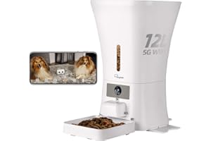 SKYMEE Alimentatore per animali domestici WiFi da 12 litri Dispenser automatico di cibo per gatti e cani-supporto 2.4G e 5G-1080P Full HD Pet Camera con visione notturna e audio a 2 vie