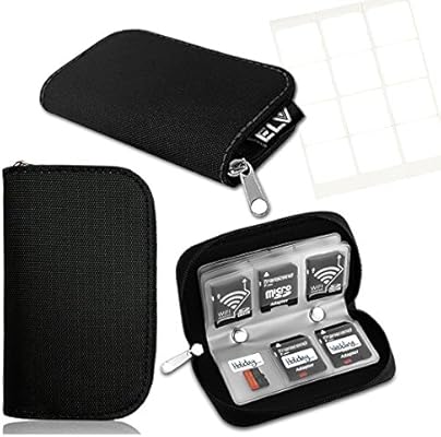 Elv Portable Memory Card Storage Wallet Premium Quality Protective 22 Slots Sd Card Carrying Case,Black