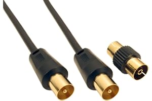 1m Black Coaxial TV/AV Aerial Cable Male to Male and Coupler From Different Lengths 0.5m/1m/1.8m/2m/3m/5m/10m/20m/30m/40m/50m - By Guilty Gadgets
