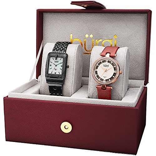 Burgi bur178bk-s de la Mujer Diamante y Cristal Acentuado con Pulsera y Correa de satén 2 Juego de Reloj Caja