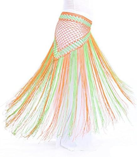 Women's Mixed-Color Weave Belly Mesh Dance Flashy Fringe Hip Scarf Skirt Wrap Belt Waistband (color-5)