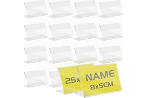 TAPKUA 25 Stück Acryl Tischnameschild Preisschilder Aufsteller Transparent, 8x5cm Vertikal Preisschild Display Preisschildhalter, Display für Büro Shop Supermarkt Werbeaktionen Restaurants