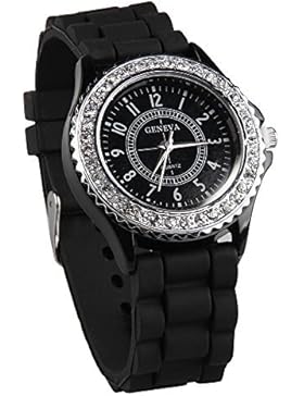 Skyllc® 41mm Rund Metall Strass Silikon Armbanduhr Uhr Damenuhr Armschmuck Schwarz TREND