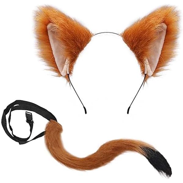 TSHAOUN Costume da volpe, cerchietto con orecchie nere, coda finta, costume per bambine e ragazze, costume per cosplay con orecchie di gatto, costume per bambini e adulti, per Halloween, spettacoli