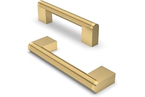 FURNIWARE 10 piezas manija de gabinete, distancia de orificio de 96 mm, manijas de muebles de acero inoxidable, tiradores de armario, manija de gabinete de cocina,latón cepillado