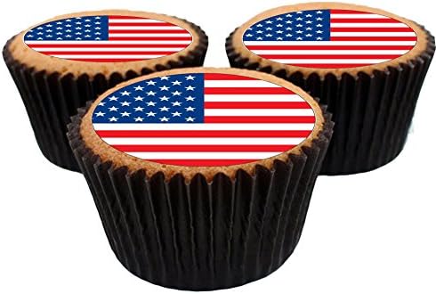 48 x USA / United States of America / America / American Flag Cupcake Toppers - Pre-Cut Round Cupcake Topper Premium Quality Icing Sheet