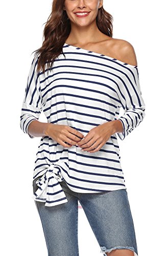 Top Donna Mavi A Righe Con Scollatura Posteriore – Maglietta Estiva Alla Moda
