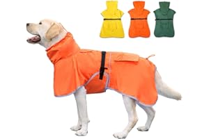 KOOGAL High Collar Waterproof Dog Raincoat with Adjustable Hooded Slicker Poncho Jacket - Reflective, Medium to Large Sizes (Orange, 7XL)