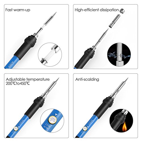 INTEY 17PCS Lötkolben Set 60 W 220V Einstellbare Temperatur von 200–450°C Ideal für Lötarbeiten & Reparaturen, Hobby, Schule & Haushalt - 3