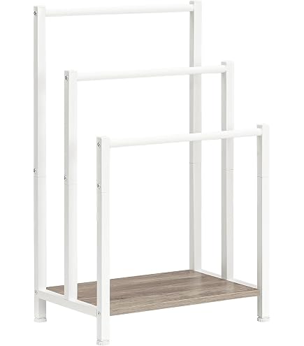 Porte-serviettes Autoportant En Bambou Dripex - 96 Cm De Haut, 3 Barres Inox + étagère, Naturel - 4