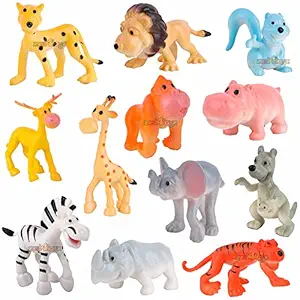 zest 4 toyz Animals Figures Set for Kids Zoo Wild Safari Jungle Animal Playset Toys for Boys & Girls (12 Pcs ) Multicolor