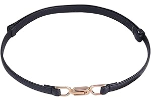 QianFenShi 1 Pièce Ceinture Fine Femme,Ceinture Fine,Ceinture Fine En Cuir Réglable,Avec Boucle Dorée,Ceintures De Taille Pour Femme,Pour Robe Jeans Pants Jupe Pantalon Décoration,Noir