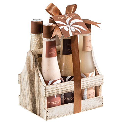 Tropical Milky Coconut bath and body spa gift set- shower gel, bubble bath, bath salts, body butter, body scrub, body lotion,