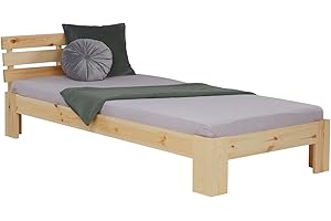 ‎HOMESTYLE4U Homestyle4u 2191, Massivholzbett 90x200 mit Lattenrost Holzbett Natur Kiefer Holz Bett Bettgestell Einzelbett