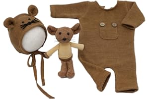 SURAKEY Baby Fotoshooting Kostüme Set,Neugeborene Fotografie Requisit Strampler Hut Ratten Puppe Set Säugling Baby Foto Requisiten Outfits