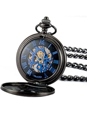 ManChDa® Renaissance Schwarz Männer Taschenuhr Hohl Fall Retro Römische Ziffern Zifferblatt Steampunk-Maschinenbau...