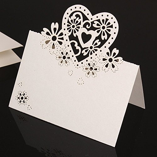 Musuntas 50Tlg Liebe Herz Laser Schnitt Namenskärtchen / Platzkarte / Namensschild / Sitzkarte / Namenskarte / Tischkarte / Tischkärtchen für Hochzeiten Feste oder Partys - 4