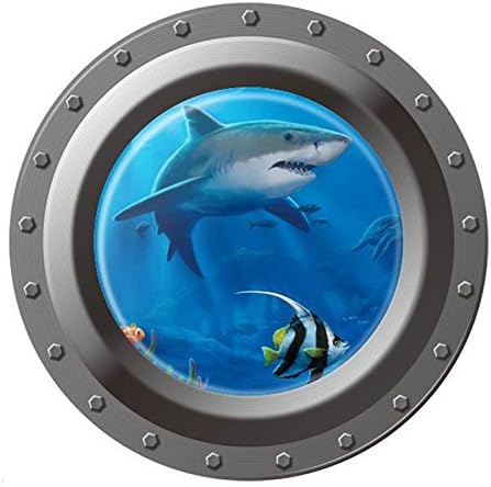 ETGtek 1pcs 3D Ocean View Underwater Shark Window Wall Sticker Decals For Kids Rooms Sea Portal Peel Kids Wall Art