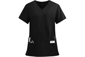 GENERIC Frauen Scrub Tops Unterschrift V-Ausschnitt Blouse mit Mehreren aufgesetzten Taschen Medical Soft Comfy Solid Uniformen Shirt