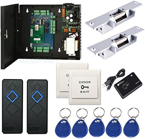 2 Doors TCP/IP Network Access Control Board Panel Kit Electric Strike NO Lock Enroll RFID USB Reader AC230V Metal Power Box RFID Reader RFID Keychains/Cards