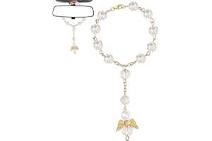 Mrltau Guardian Angel Car Decoration, Guardian Angel Car Mirror Pendant, Car Rear View Mirror Pendant, Car Accessories Interior, Car Lucky Charm, Rosary Car Pendant for Mirror (Gold)