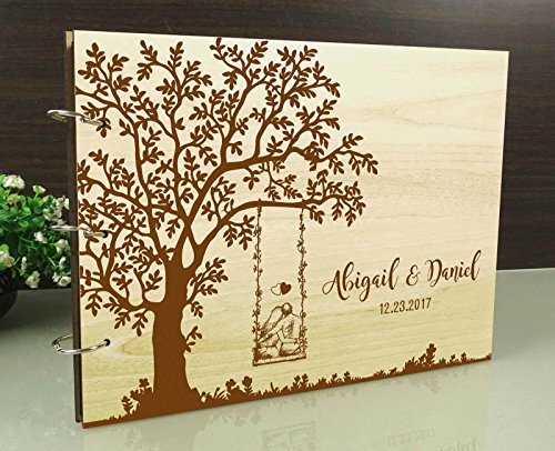 Personalisierte Hochzeit Baum Gästebuch Holz Gravierte Custom Braut Und Bräutigam Name Einklebebuch Geschenk - 2