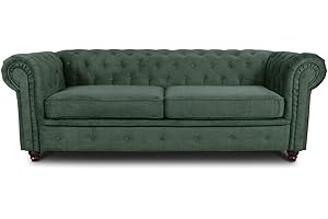 ‎SOFNET Sofa Chesterfield Asti 3-Sitzer, Couch 3-er, Glamour Design, Couchgarnitur, Sofagarnitur, Holzfüße, Polstersofa - Wohnzimmer (Grün (Capri 74))