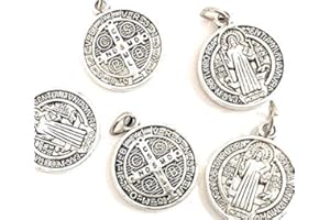 DE BUSSY 5 medagliette di San Benedetto in metallo bagnato argento, Una delle medagliette più antiche della cristianità, chi la indossa crede che abbia potere contro il male, Metallo