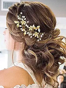 Unicra Wedding Flower Hair Vine Bridal Leaf Headpiece Headbands Wedding Hair Accessories for Brides and Bridesmaids(5.5inches) (Gold)