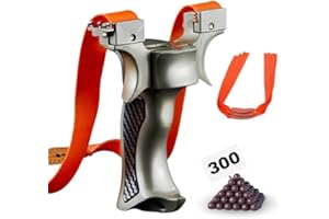 PZCC Professionnel Super Clip Slingshot avec Bande élastique, équipement de Sport en lot avec Caoutchouc de Rechange et Billes d'argile.(Acier Inoxydable)