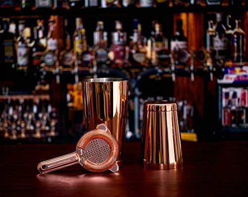 Kupfer Boston Shaker: 4-teilig Set: 550ml&750ml Profi Edelstahl Cocktail Set, Barsieb & Barmaß von Homekeros - 8