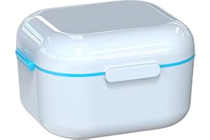BVN Custodia per protesi Custodia per protesi per settimane supporto protesi custodia per pulizia con specchio protezione bocca contenitore per denti falsi bianco blu