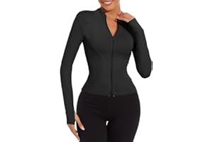 Yutdeng Damska kurtka sportowa zapinana na zamek kurtka do biegania siłownia joga oddychająca długi rękaw krótki top z otworami na kciuki szybkoschnące kurtki fitness płaszcz odzież