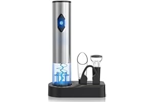 CIRCLE JOY 5-in-1 Wine Opener Set Electric Stainless Steel Automatic Bottle Opener with Storage Base, Battery Operated, Foil Cutter, Wine Aerator Pourer, Vacuum Stopper, Silver