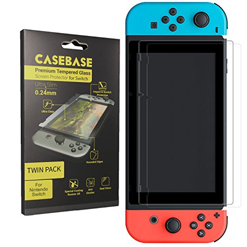 Preisvergleich Produktbild Switch Displayschutzfolie von CaseBase - 100% transparent mit schützender Oleophobierung - DOPPELPACK Premium gehärtetes Glas Display Schutz für Nintendo Switch Tablet-Bildschirm (Modell 2017)