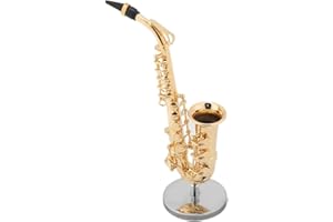 DENASH Saxofón alto en miniatura, modelo de instrumento de mini saxofón con caja de regalo para el estante del escritorio del hogar, decoración de la sala de música