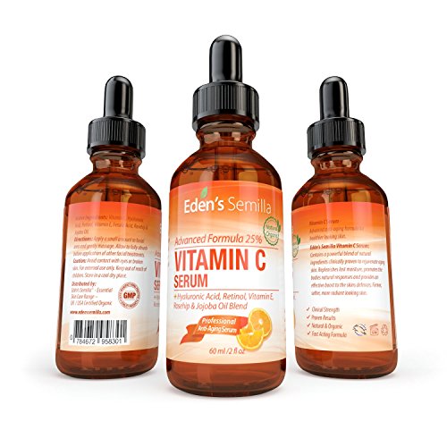 25% VITAMIN C SERUM 60ml – EINE LEISTUNGSSTARKE, HOCHENTWICKELTE FORMEL- Hyaluronsäure, Retinol, Vitamin E und eine Hagebutten – & Jojobölmischung. Das beste Anti-Aging Serum für das Gesicht- es fördert die natürliche Schutzbarriere der Haut, ersetzt verlorengegange Feuchtigkeit und reduziert dramatisch feine Linien und Fältchen. Eine natürliche Mischung an klinisch geprüften Inhaltsstoffen. Festerere, weichere gesünder aussehende Haut. - 3