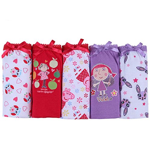 Lovely Girls' 5 Pack Colorful Cotton Briefs Panties Purple/Red 100cm
