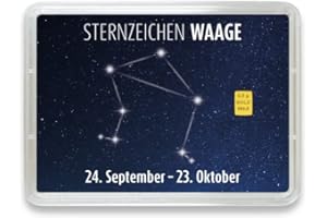 Goldstücke24 - Goldbarren mit Sternzeichen in Motivbox - Tolle Geschenkidee - Echtheitsgarantie (Waage: 24. September - 23. Oktober, 0,5g Gold)