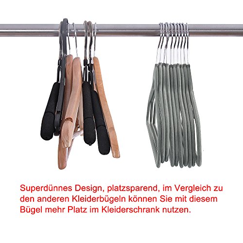 Songmics 50 Stück, mit Hosenstange, Raumspar Anti-Rutsch Kleiderbügel, Flordecke, Grau CRF50G - 4