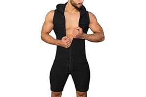 AIEOE Mono para hombre de una pieza, sin mangas, con cremallera, con capucha, ajustado, elástico, para fitness, tallas S-3XL