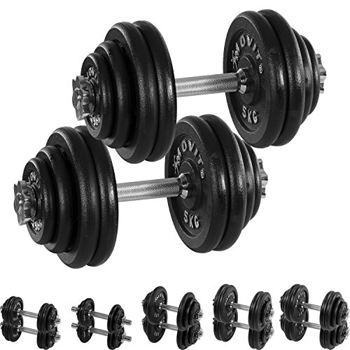 MOVIT® Gusseisen Kurzhantel 2er Set, Varianten 20kg, 30kg, 40kg, 50kg, 60kg, gerändelt mit Sternverschlüssen