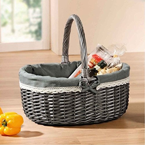 SIDCO ® Bügelkorb Anthrazit großer Weidenkorb Einkaufskorb Picknickkorb Autokorb - 2