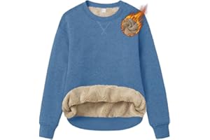 TACVASEN Damen Sweatshirt Pullover Langarm mit Fleece gefüttert Rundhals Langarmshirt Ohne Kapuze Warm Casual für Herbst Winter