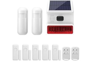 CLOUREE Solar Siren Alarm Security System für den Außenbereich,Wasserdichtes 433MHz Einbruchsalarmsystem für Gartenvillen,10er-Set mit PIR-Bewegungsmelder, Tür-/Fenstersensor und Fernbedienung